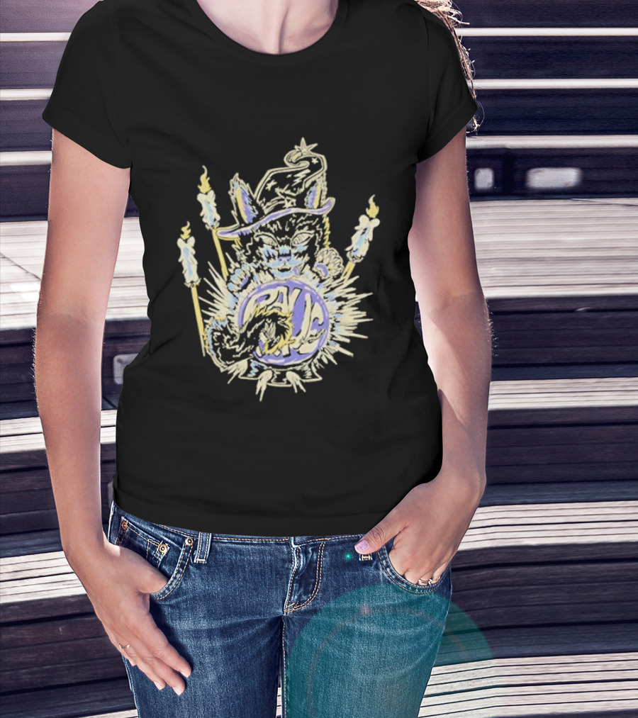 Shadow Wizard Karma Cat With Mystic Candles And Rave Sphere T-Shirt
