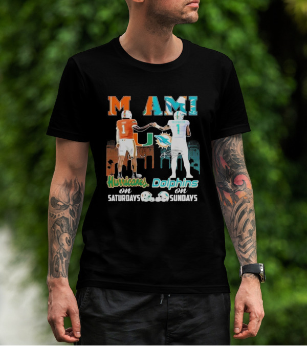 Miami Hurricanes On Saturdays Dolphins On Sundays T-Shirt