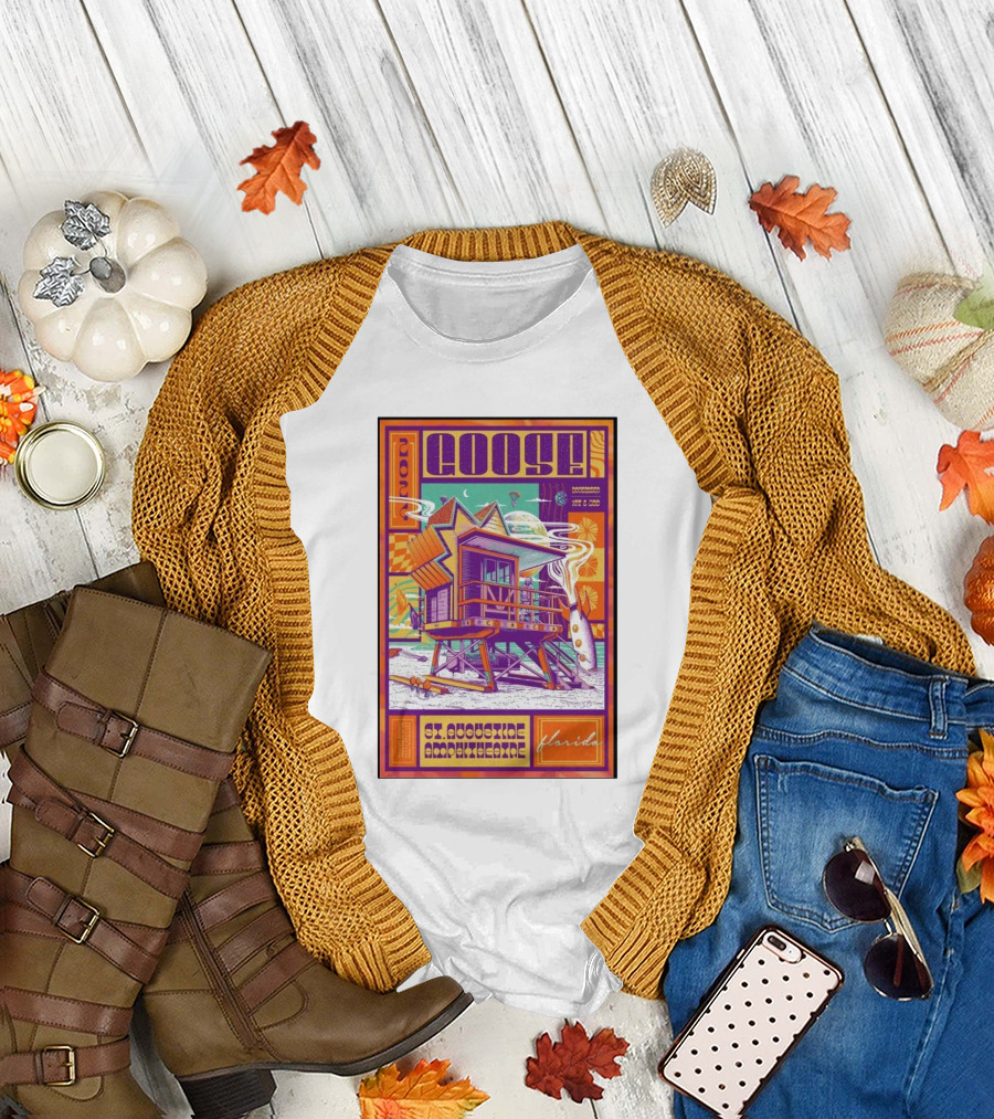 Goose St Augustine Amphitheatre Florida Nov 1-2 2024 Tour Surf Theme Rocket and Planet T-Shirt