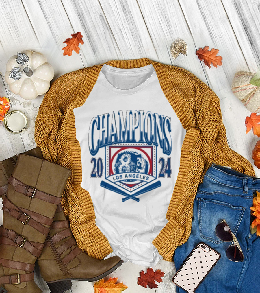 Los Angeles Dodgers Champions 2024 Eight Time Victory Badge T-Shirt