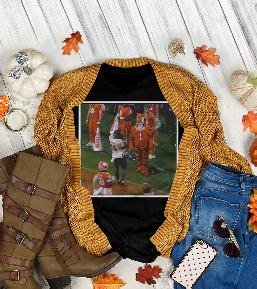 Clemson Tigers Mascot and Louisville Cardinals Player on Sideline T-Shirt