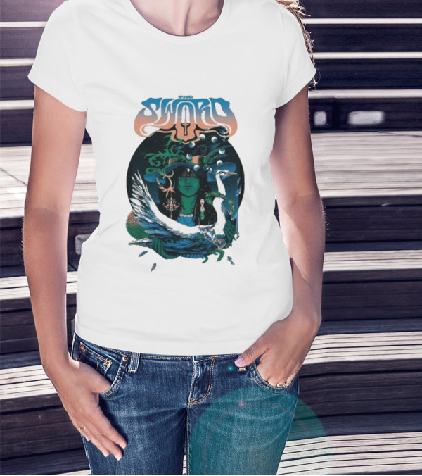 The Sword Nov 4 2024 Levitation Stubbs Austin TX Psychedelic Art Swan T-Shirt