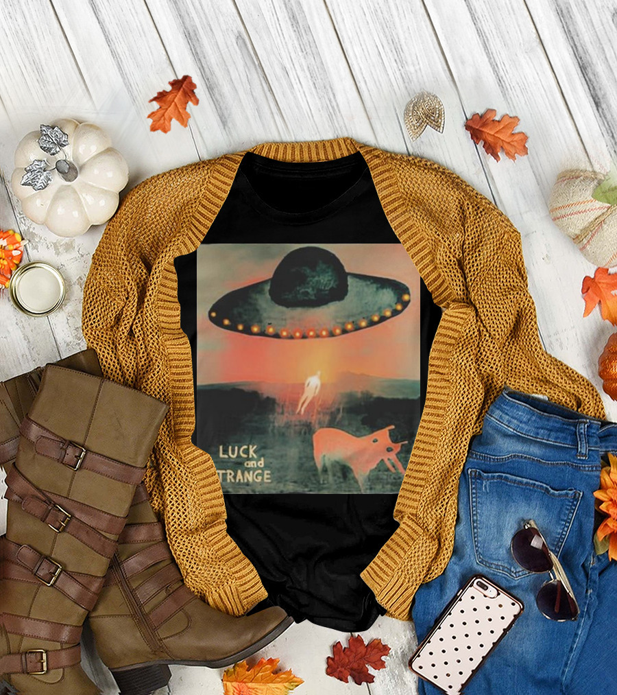 Luck and Strange UFO with Animal in Space Desert Scene T-Shirt