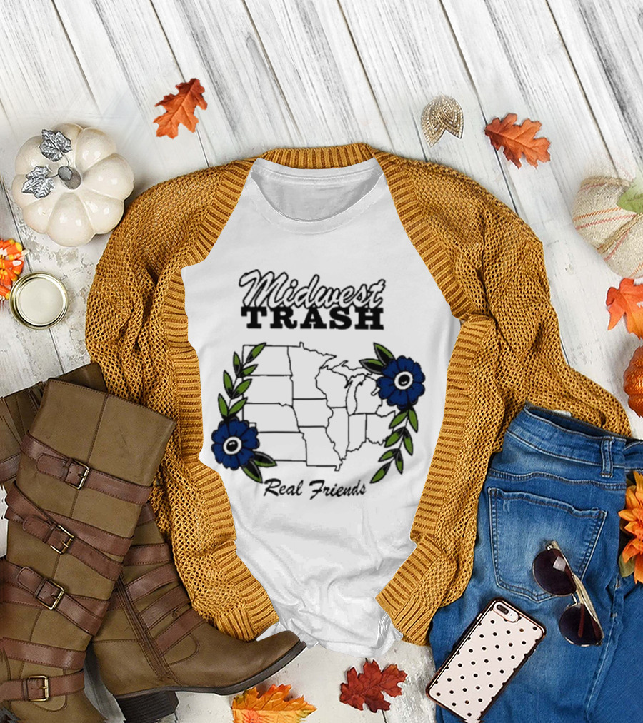 Midwest Trash Real Friends Map with Flowers T-Shirt
