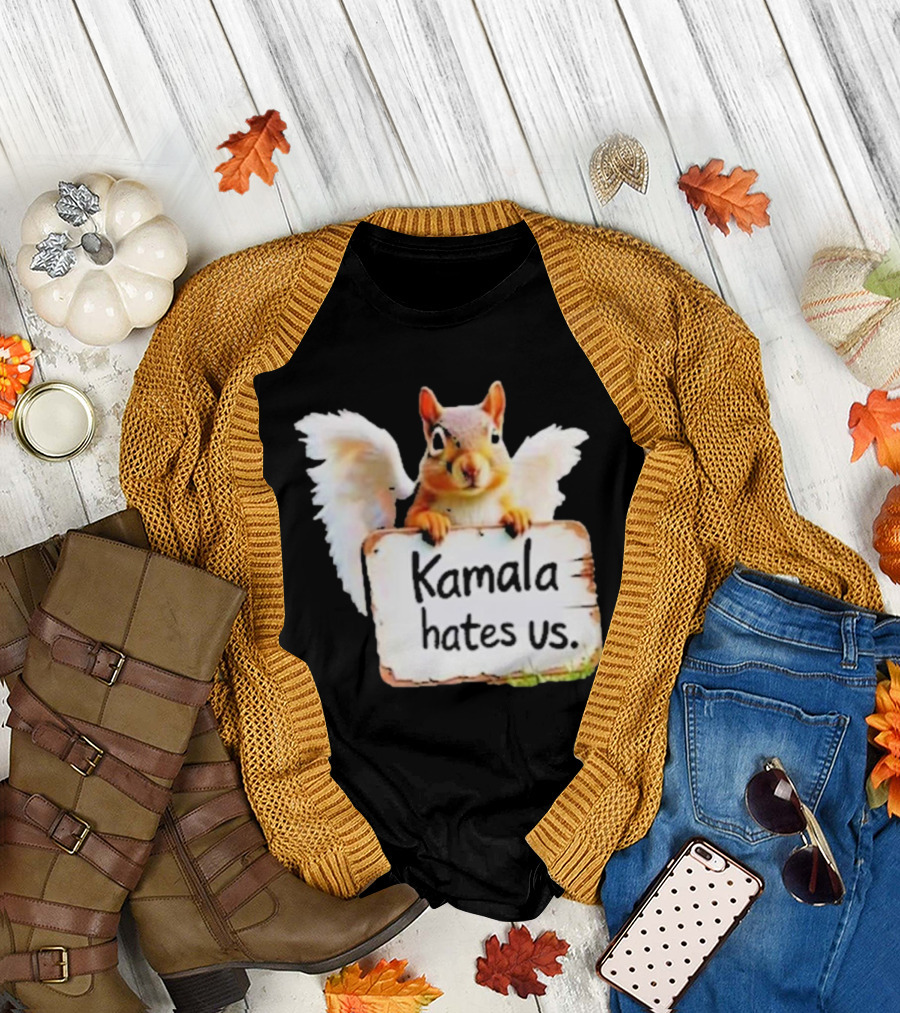 Justice For Peanut Kamala Hates Us Squirrel with Angel Wings Holding Sign T-Shirt