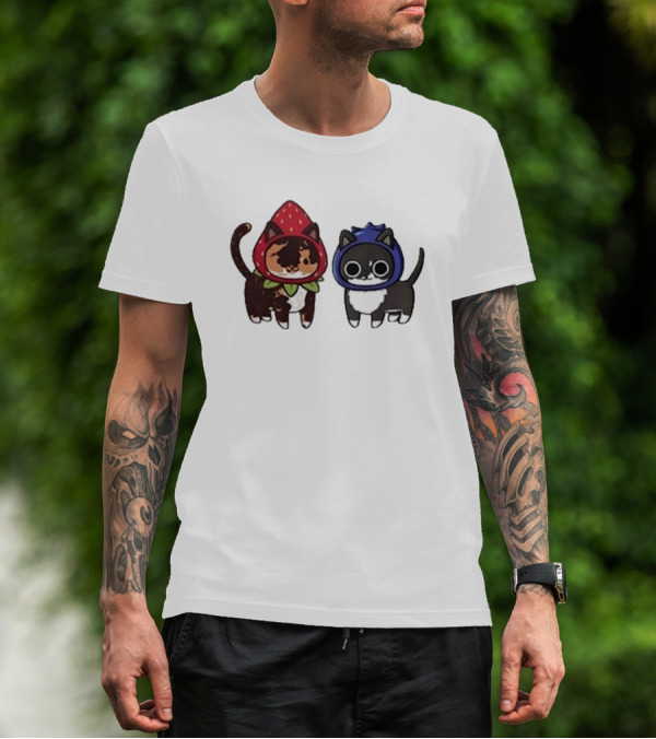 Biscuit And Muffin Fruit Cats In Strawberry And Blueberry Outfits T-Shirt