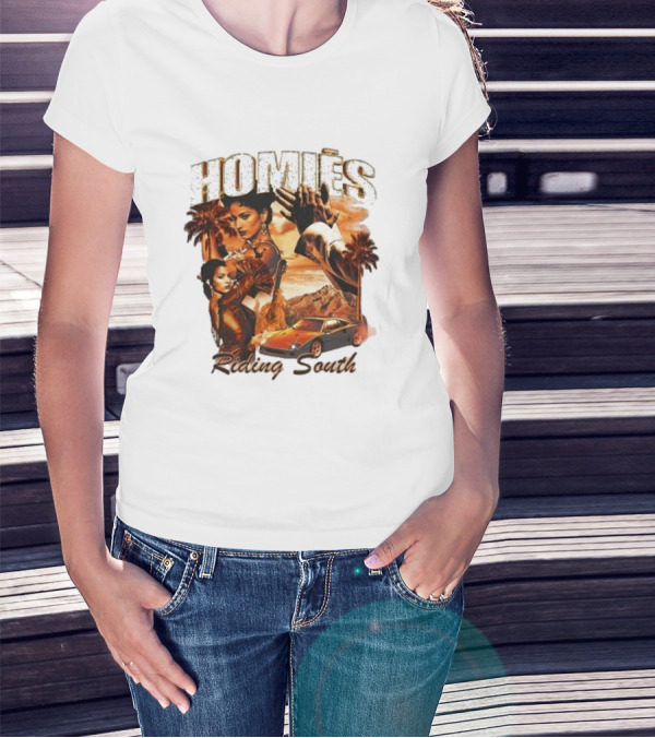 Homies Riding South Vintage Sunset Car Palms T-Shirt