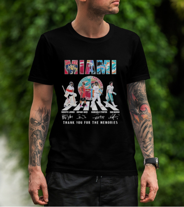 Miami Dolphins Panthers Heat Marlins Marino Luongo Wade Stanton Thank You For The Memories T-Shirt