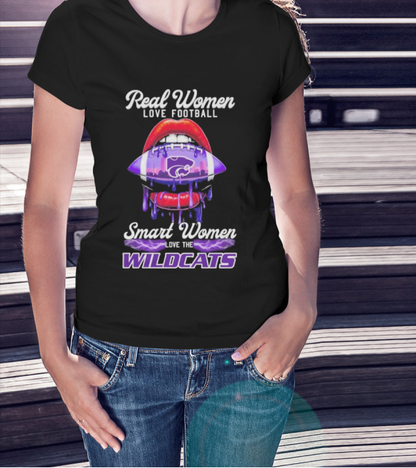 Real Women Love Football Smart Women Love The Wildcats Kansas State Lips T-Shirt