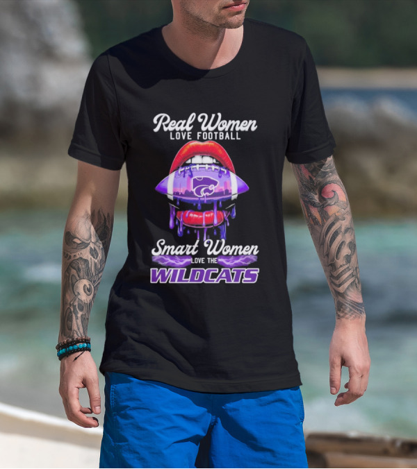 Real Women Love Football Smart Women Love The Wildcats Kansas State Lips T-Shirt