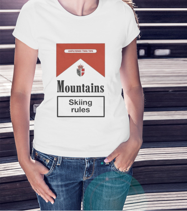 Unfiltered Twin Tips Mountains Skiing Rules Crest T-Shirt