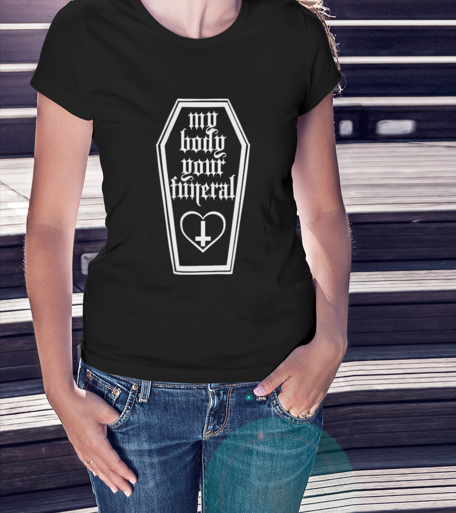 My Body Your Funeral Coffin Heart Inverted Cross Gothic T-Shirt