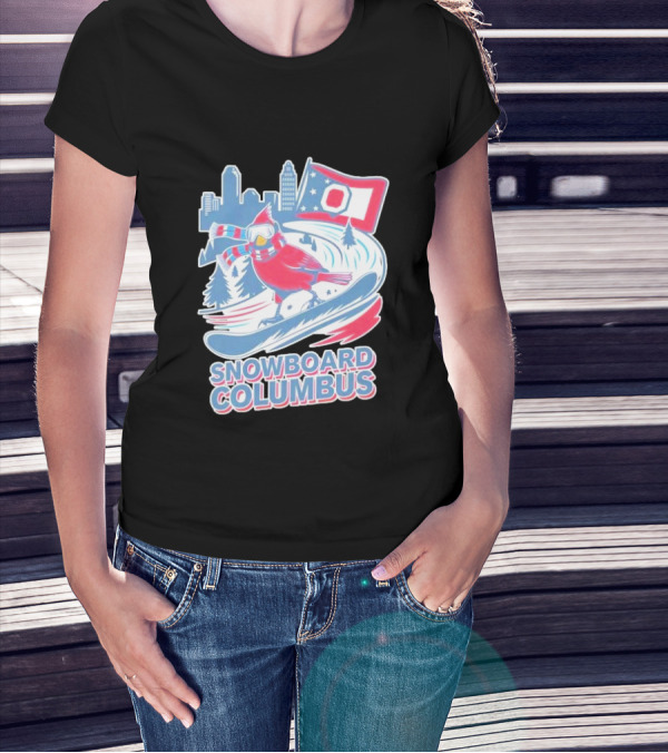 Snowboard Columbus Cardinal USA Snowboarding Animal Skyline Flag T-Shirt