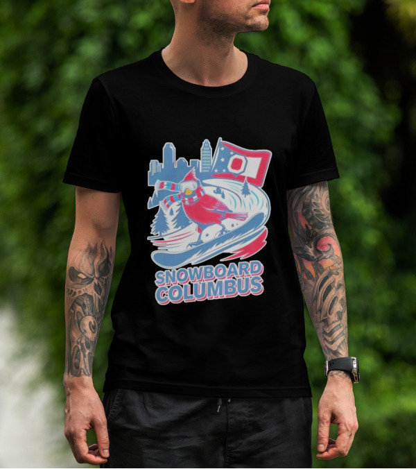 Snowboard Columbus Cardinal USA Snowboarding Animal Skyline Flag T-Shirt