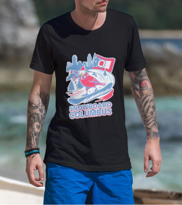 Snowboard Columbus Cardinal USA Snowboarding Animal Skyline Flag T-Shirt