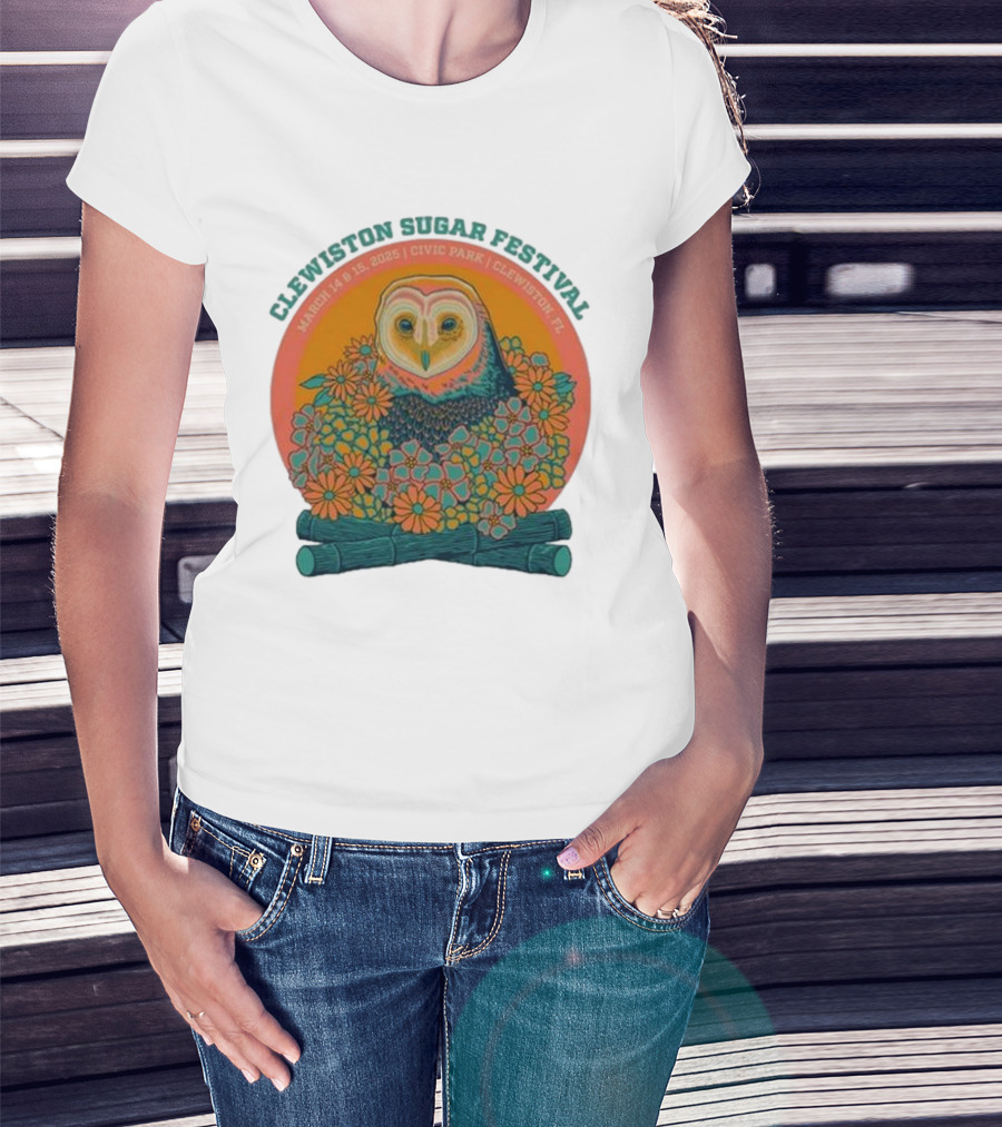 Clewiston Sugar Festival March 14-15 2025 Civic Park Clewiston FL Owl And Flowers T-Shirt