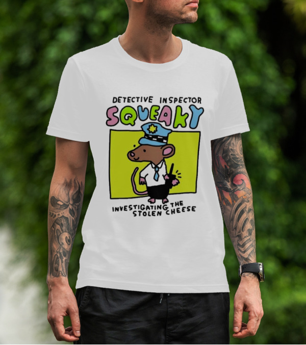 Detective Inspector Squeaky Investigating The Stolen Cheese Mouse Policeman Cartoon T-Shirt