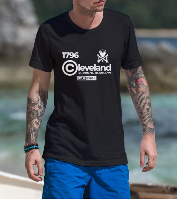 1796 Copyright Cleveland CLVNLD CLTHNG Coordinates 41.4993°N 81.6944°W CLE T-Shirt