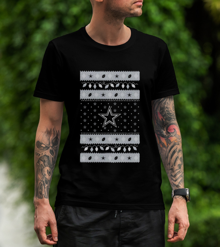 Dallas Cowboys Star Holiday Lights Merry Christmas T-Shirt