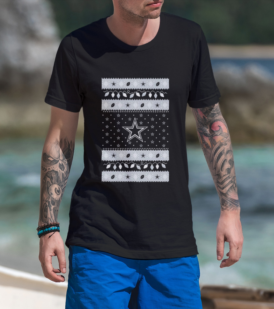Dallas Cowboys Star Holiday Lights Merry Christmas T-Shirt