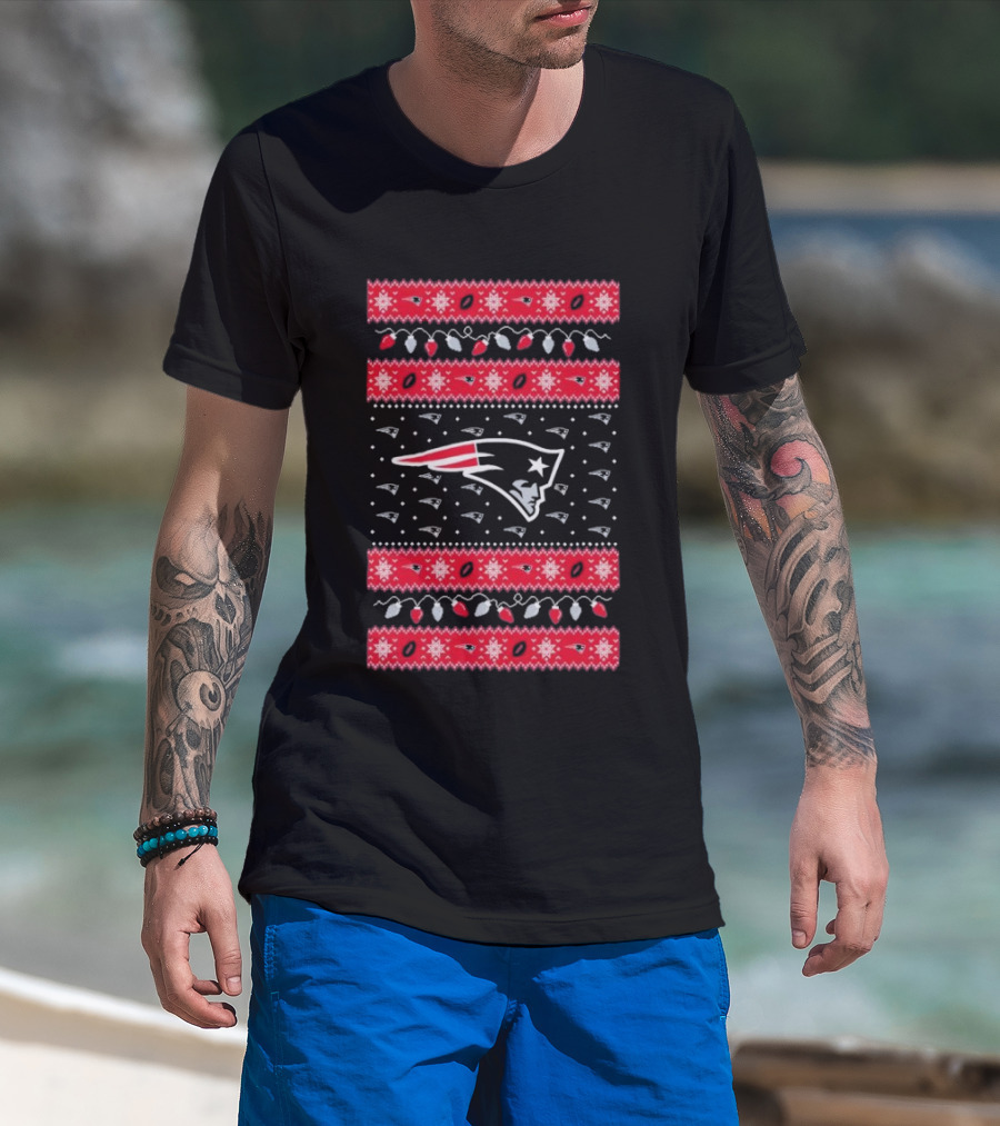 New England Patriots Christmas Holiday Lights T-Shirt