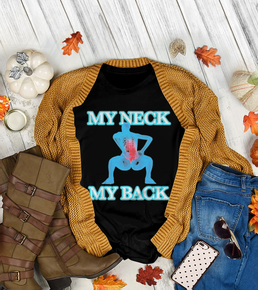 MY NECK MY BACK Skeleton Squatting with Lumbar Highlight T-Shirt
