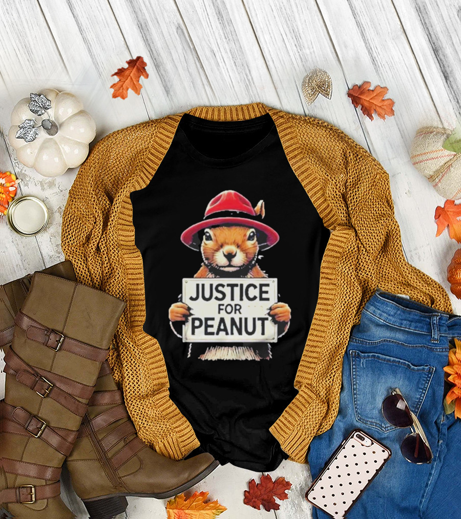 Justice For Peanut Wanted Squirrel in Red Hat T-Shirt