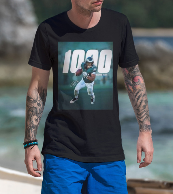 1000 Rushing Yards Football Player Signature T-Shirt