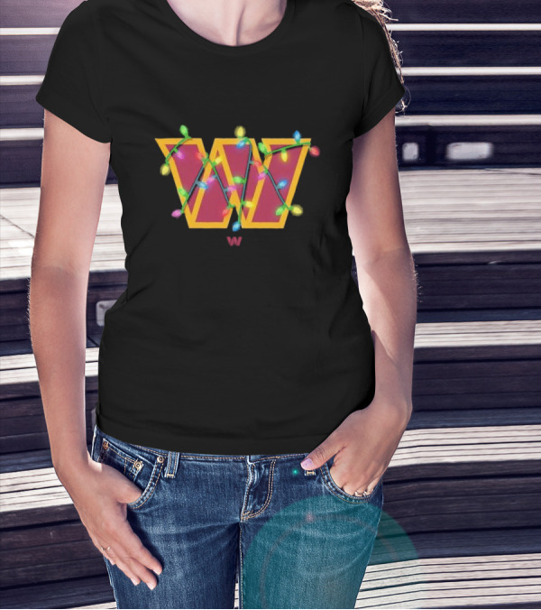 Washington Commanders W Logo Christmas Lights T-Shirt