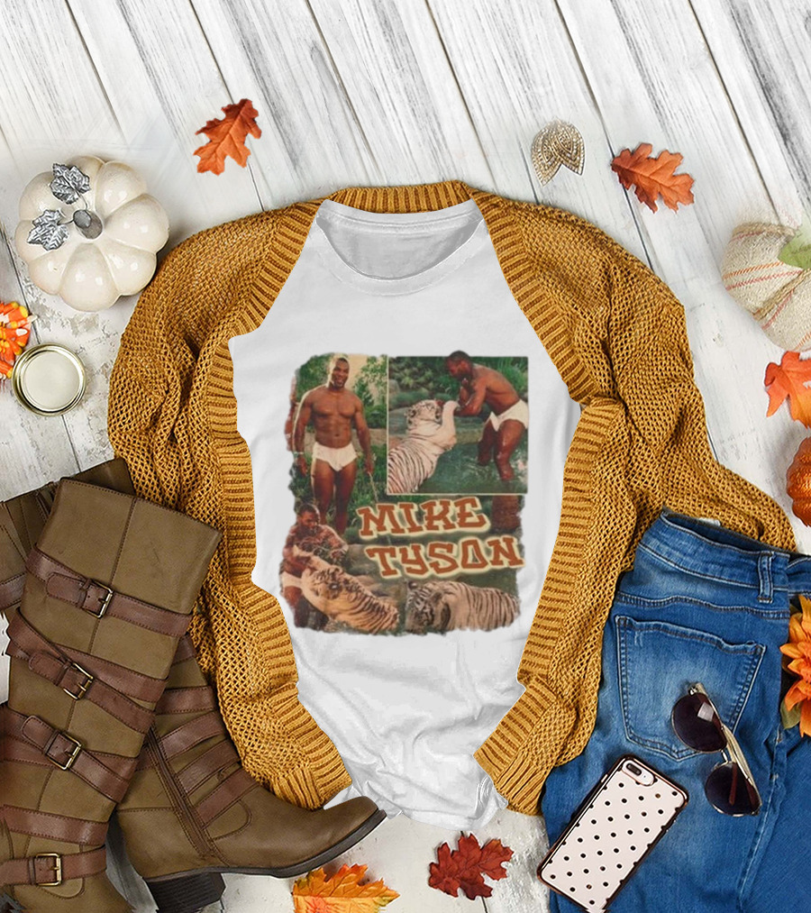 Mike Tyson with Tigers Vintage 90s Style Collage T-Shirt