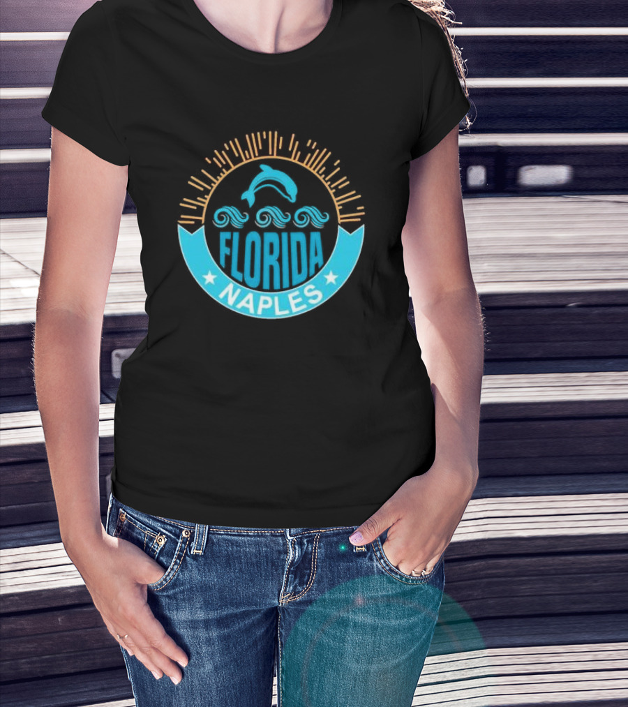 Naples Florida Dolphin Waves Sunburst Stars T-Shirt