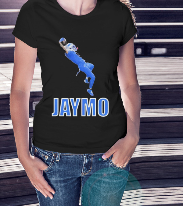 Jaymo Football Catch Jump Athlete Sports Blue Uniform T-Shirt