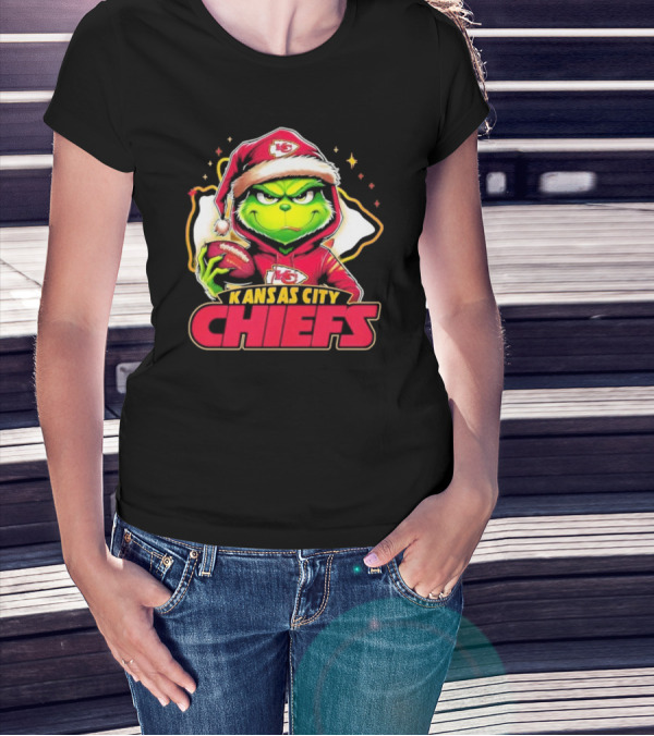 Kansas City Chiefs Grinch Santa Football T-Shirt