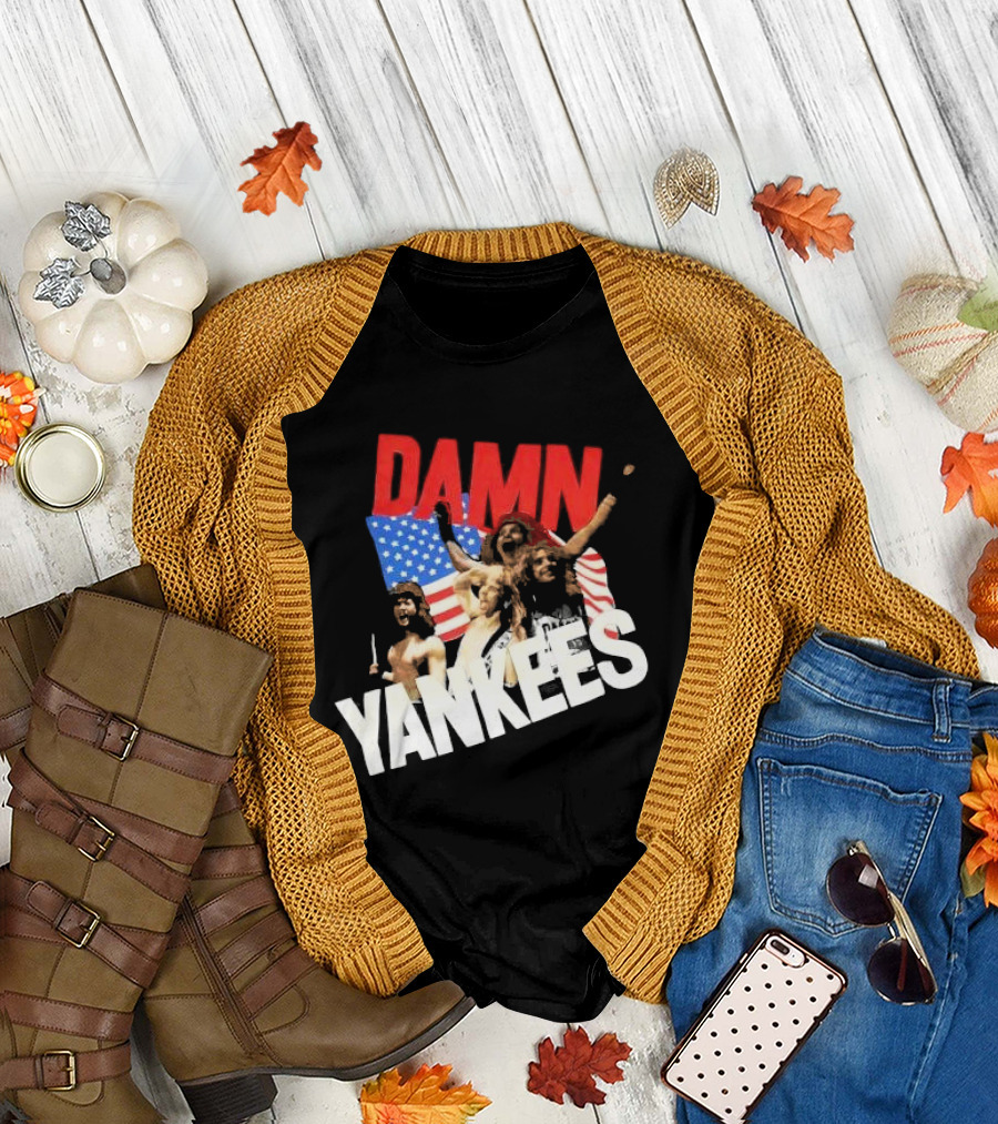 Damn Yankees Band with American Flag Background T-Shirt
