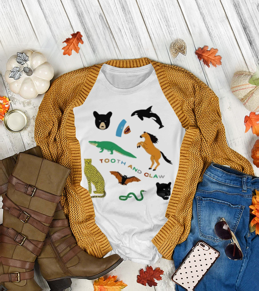 Tooth and Claw Animals Bear Shark Dolphin Horse Crocodile Cheetah Bat Snake Panther Pigment Plum T-Shirt