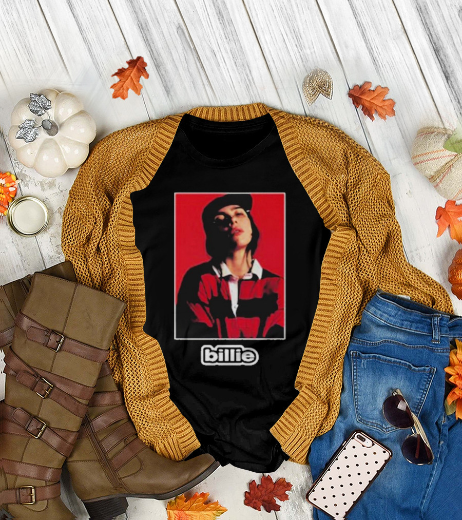 Billie Eilish Red Black Striped Shirt Photo Billie T-Shirt