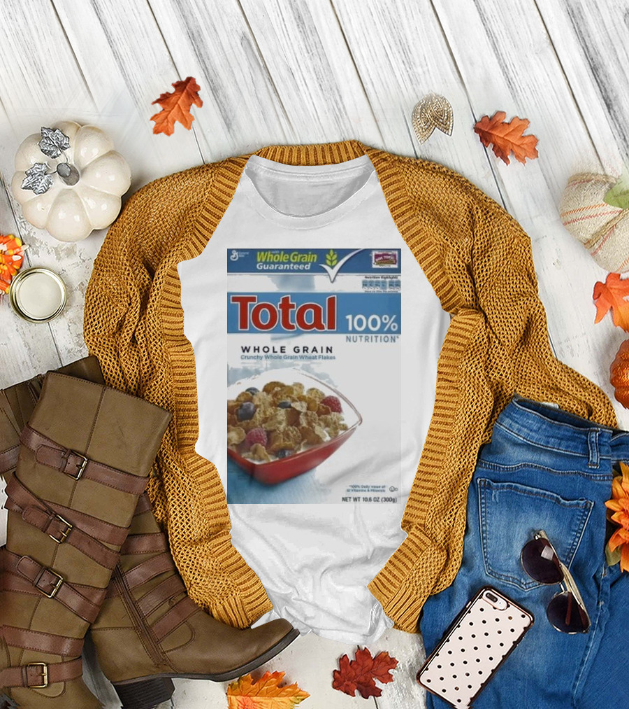 Total 100% Nutrition Whole Grain Crunchy Wheat Flakes Breakfast Cereal Box T-Shirt