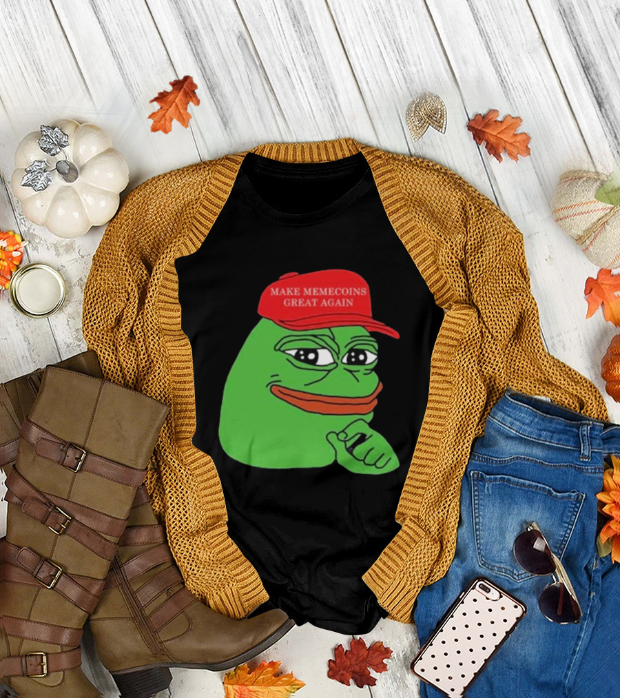 Pepe Make Memecoins Great Again Red Hat Meme Character T-Shirt