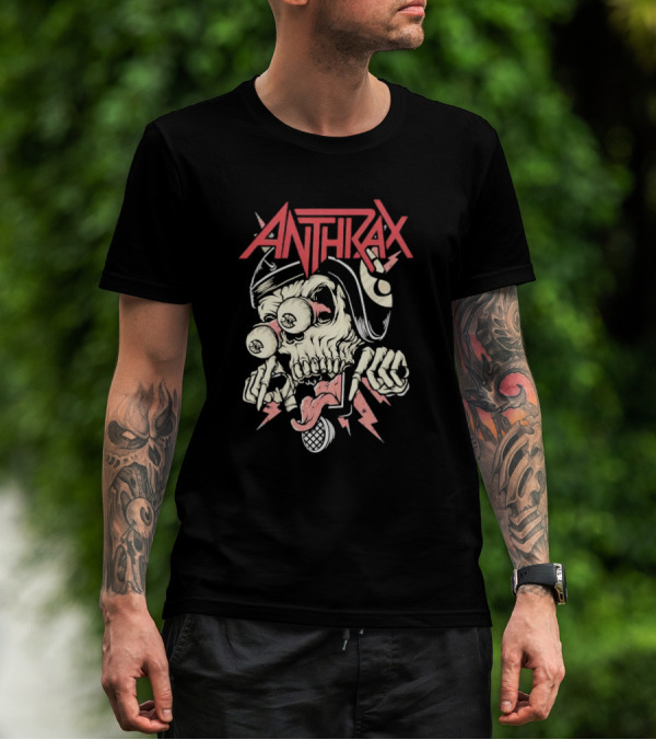 Anthrax Skull With Exploding Eyes And Microphone T-Shirt