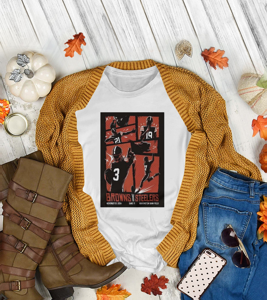 Browns vs Steelers Game 11 Cleveland November 21 2024 Huntington Bank Field T-Shirt