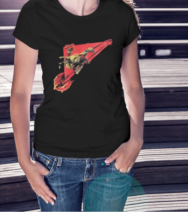 Arcane Ambessa Warrior Riding Battle Axe On Red Triangular Path T-Shirt