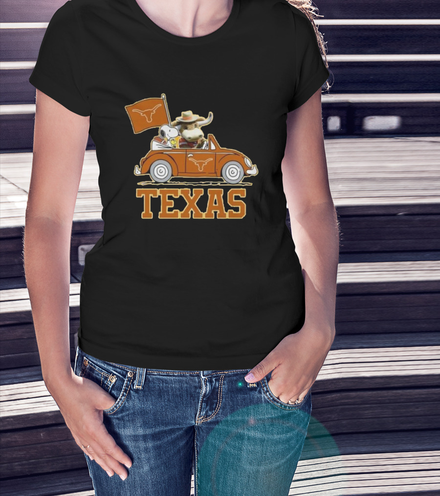 Texas Always Go For All 2D Longhorn Bevo Snoopy Car T-Shirt