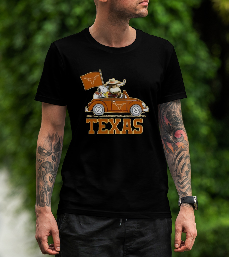 Texas Always Go For All 2D Longhorn Bevo Snoopy Car T-Shirt