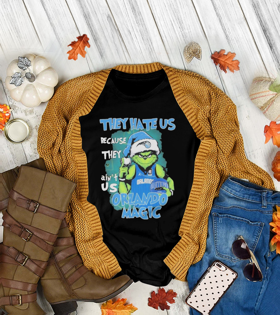 They Hate Us Because They Ain't Us Orlando Magic Grinch Santa Basketball T-Shirt