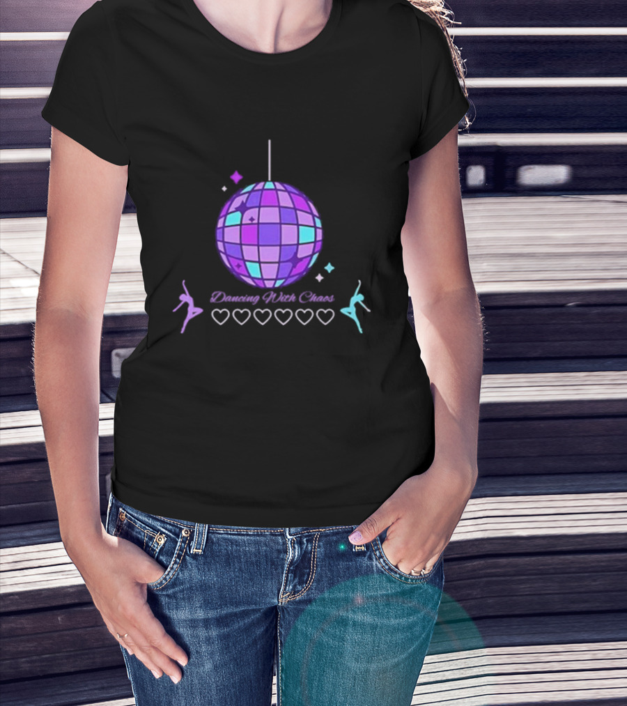 Dancing With Chaos Purple Disco Ball Icons And Dancers T-Shirt