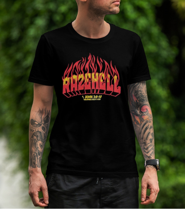 RAZEHELL CXXII X KellyK 1 John 3:8-10 Flame Design Black T-Shirt