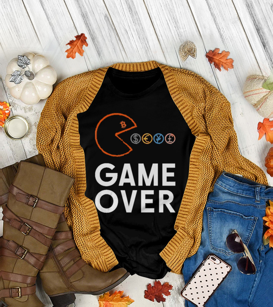 Game Over Bitcoin Pac-Man Eats Dollar Euro Yen Pound T-Shirt