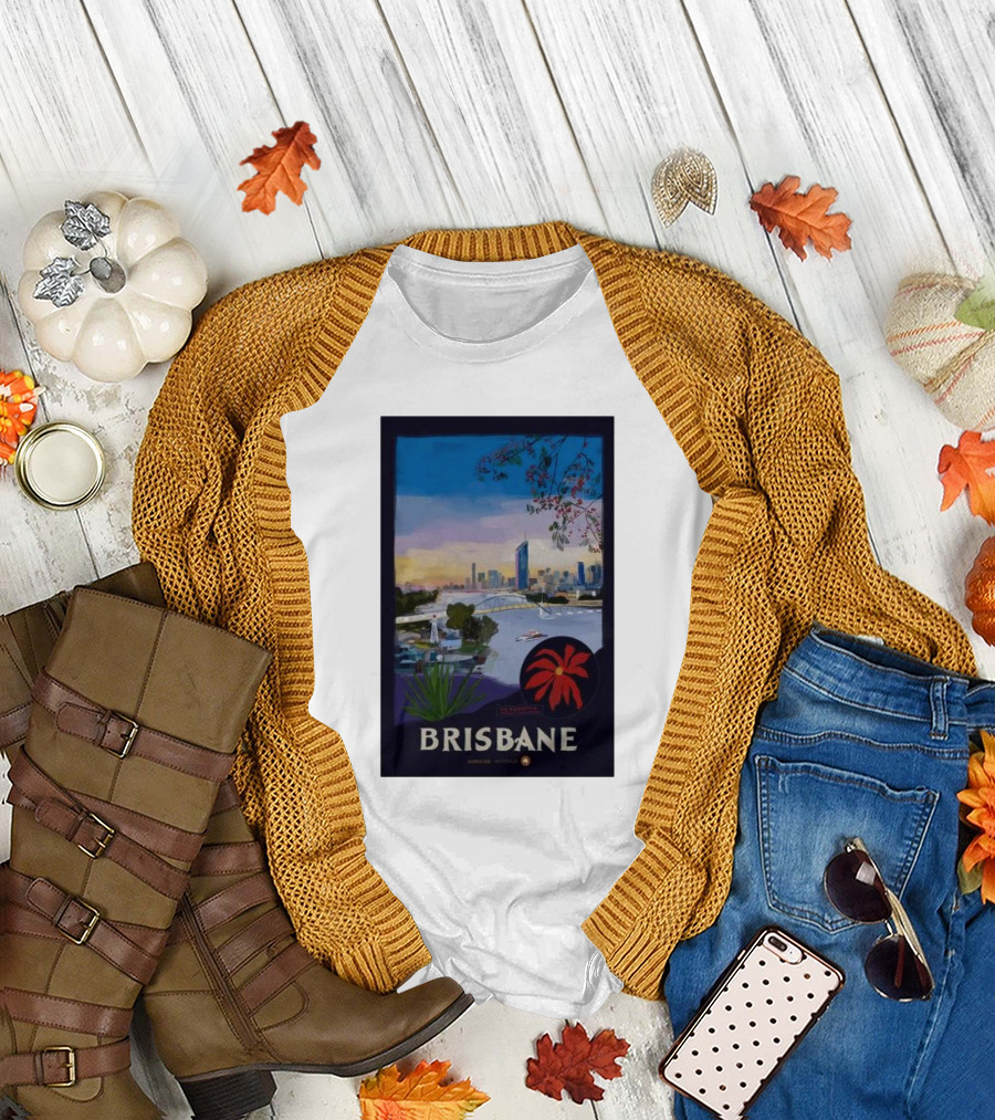 Brisbane Cityscape with Riverside and Floral Elements T-Shirt