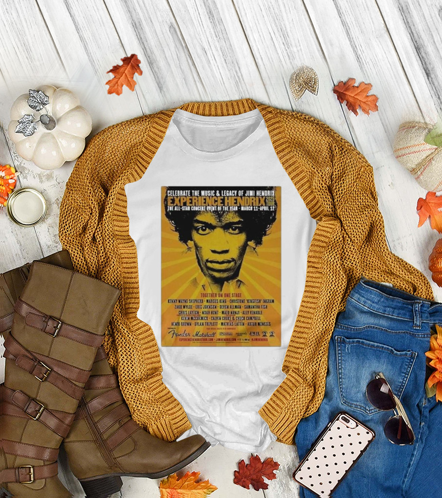 Celebrate Jimi Hendrix Music Legacy Experience Hendrix 2025 Tour with Zakk Wylde Kenny Wayne Shepherd Marcus King and More March 11-April 12 T-Shirt