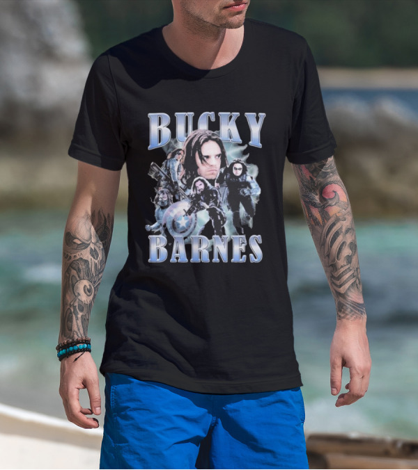 Bucky Barnes Winter Soldier Collage With Shield T-Shirt